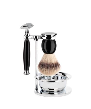 M HLE shaving set with bowl - Sophist series - Silvertip Fibre - safety razor - black high-grade resin