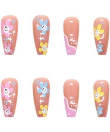 Justotry 24 Pcs Pink French Press On Fake Nails - Medium Ballerina Style | Acrylic Coffin False Nails with Glue for Women - Nail Art Designs - Buy Online on GoSupps.com