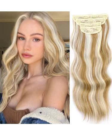Clip-In Extensions 50 cm 4-Piece Set 200 g Like Real Hair Extensions Clip-In Extension Long Curls Synthetic Hairpieces for Women (P86/613)