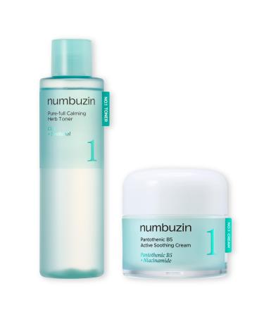 numbuzin No.1 Acne & Sebum Control Set | Calming Herb Toner + B5 Soothing Cream for Redness and Breakouts