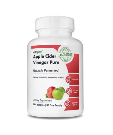 VitaPost Apple Cider Vinegar Pure Apple Cider Vinegar Capsules with Naturally Fermented 1300mg Apple Cider Vinegar Concentrate. No Harsh Taste. 60 Capsules