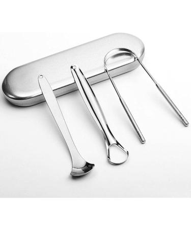 Premium Steel Tongue Cleaner Tool Set for Adults - Travel Toothbrush 3 Pack - Silver - Buy Online on GoSupps.com