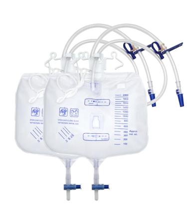 Urine Drainage Bags 2000ml Capacity Leg Bag Urine Collection Bag with Tubing Anti-Reflux Valve (2Pcs)