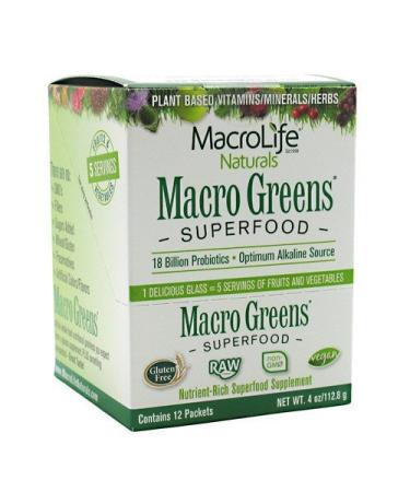 MacroLife Naturals Macro Greens Powder 38 Superfood Probiotic, Antioxidant, Enzyme & Herbal Supplement - Natural Immunity, Energy, Detox - Non-GMO, Vegan, Gluten-Free, Dairy-Free - 12 Packet Servings 1 Serving (Pack of 1