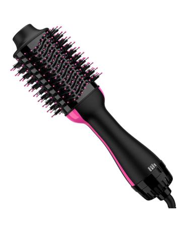 Hair Dryer Brush Blow Dryer Brush in One, 4 in 1 Styling Tools Blow Dryer with Ceramic Oval Barrel, Hair Dryer and Styler Volumizer, Hot Air Brush Hair Straightener Brush for All Hair Types Black/Pink