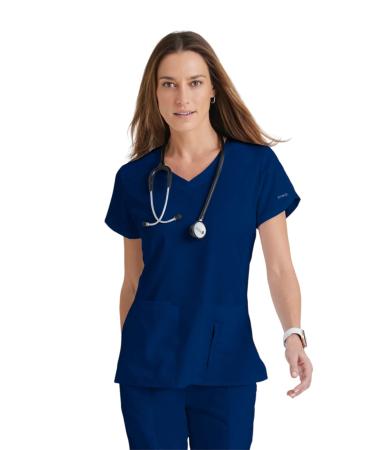 BARCO Grey's Anatomy Scrubs - Cora Scrub Top for Women Crossover V-Neck Fitted Back Super-Soft Women's Scrub Top Medium Indigo (Navy)