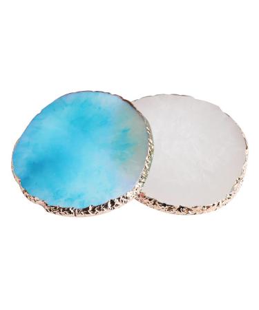 2 Pieces Resin Nail Art Palette  Nail Art Painting Gel Palette Gold Edge Nail Gel Color Makeup Display Board Nail Art Display Cosmetic Mixing Tools White and Blue