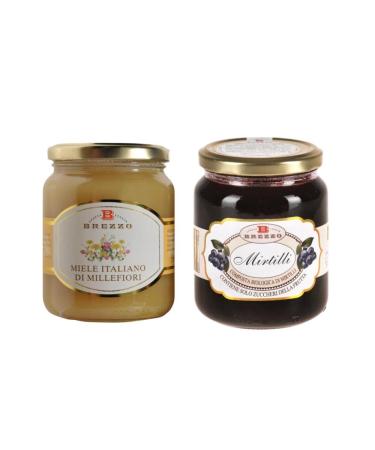 Brezzo Tasting Kit Millefiori Honey 500g and Organic Fruit Compote Blueberries 390g