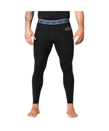 Elite Sports Mens BJJ Spats Leggings Tights, Best Jiu Jitsu MMA no Gi spat Compression Pants for Men Black Large