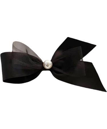 Black Satin Bow Hair Clip with Faux Pearl Decoration Men Girls Ideal for Parties Weddings Daily WearArtificial Pearl Mesh Hair Bow Pin for Women Girls - Buy Online on GoSupps.com