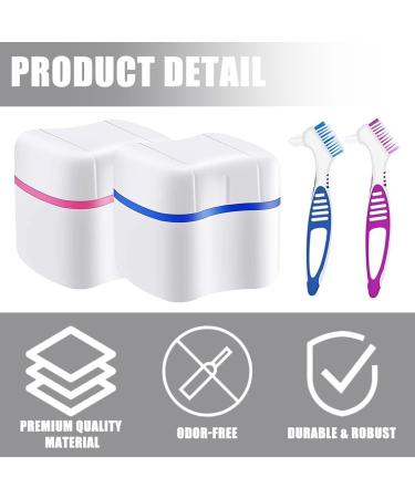 Buy Press Storage Box for Dentures - 2-Piece Set with Cleaner Brushes | Multi-Colored Blue & Pink - Ideal for Prosthetic Teeth Storage & Cleaning - Buy Online on GoSupps.com