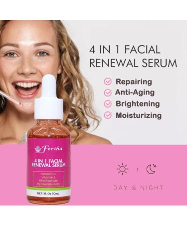 4 in 1 Facial Renewal Serum - Vitamin C E Hyaluronic Acid & Niacinamide | Ultra Regenerating Treatment for Radiant Skin - Buy Online on GoSupps.com