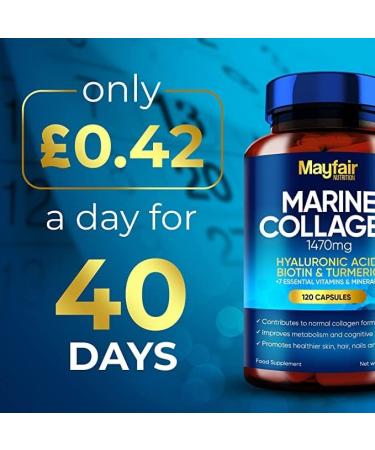 Mayfair Nutrition Marine Collagen Capsules 1470mg Complex - High Strength with Hyaluronic Acid, Biotin, Turmeric, Vitamin C, E, B2, D3 & Minerals - Women's Hydrolyzed Supplements - Made in UK - Buy Online on GoSupps.com