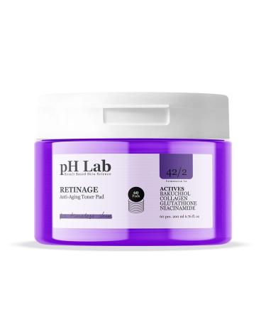 pH Lab Retinage Anti-Aging Toner Pad with Bakuchiol & Collagen Gentle Face Pads for Smooth and Refreshed Skin 60 Pads