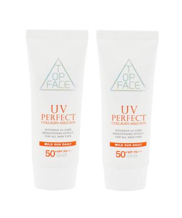 arraTOPFACE UV Perfect Collagen-Mild Sun SPF50+/PA+++ 70ml / 2.37 fl.oz (Pack of 2) UVA UVB blocking Physical sunscreen.