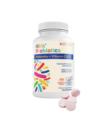 Intero Chewable Probiotics for Kids 2 Billion 10 Strains Natural Strawberry Flavor Support Gastrointestinal Health 60 Day Supply 60 Capsules