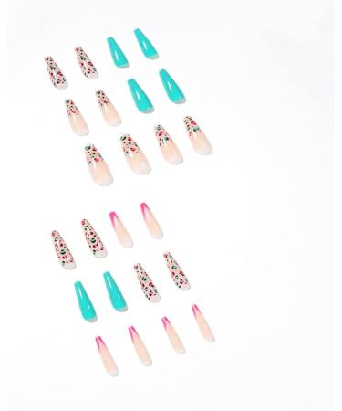 24Pcs Pink Leopard Wave Designs False Nails French Long Coffin Fake Nail Artificial Full Cover Nail Art Tips Press On Nail - Buy Online on GoSupps.com