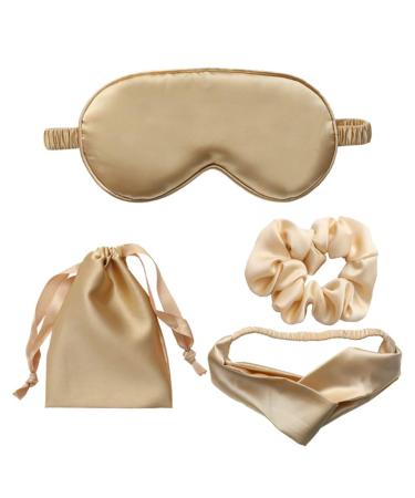 1 Set 4pcs Blindfold Sleeping Mask Eye Mask Hair Bands Sleep Ear Plugs Eye Cover for Adult Silk Eye Sleep Mask Patch for Sleeping Multipurpose Patch Aldult Headband Scarf Golden