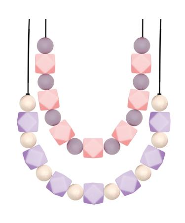 Chew Sensory Necklace 2 Pack Teething Necklace for Mom to Wear Sensory Chew Necklace or Kids or Adults That Like Biting or Have Autism Perfectly Textured Silicone Chewy Toys
