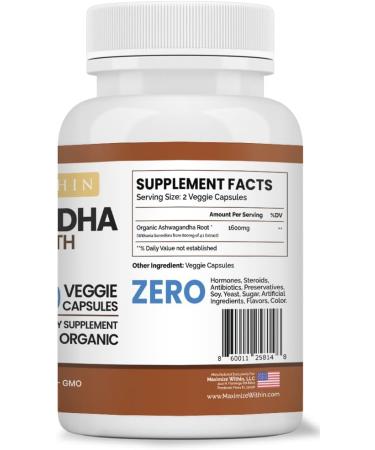 Maximize Within Ashwagandha Root Extra Strength 60 Vegetarian Capsules Supports Stress Mood and Immune Health Formulated for Enhanced Absorption Non-GMO Herbal Supplement - Buy Online on GoSupps.com