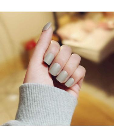 HUIL Artificial Nails False Nails Matte Blue Gray Matte Nail Polish with 24pcs False Nails