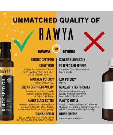 Organic Unfiltered RAWYA Black Seed Oil 250ml - Cold Pressed Nigella Sativa Oil in Glass Bottle - Buy Online on GoSupps.com