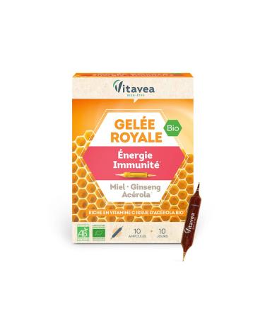 Vitavea - Organic Natural Defenses Revitalizing Food Supplement - Royal Jelly Ginseng Vitamin C Acerola Honey - 100% Organic Formula - 10 ampoules - 10 Day Cure - Made in France