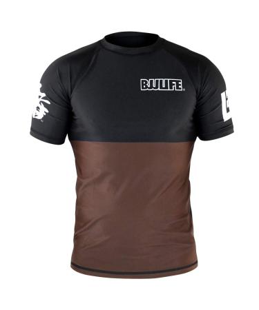 CompLite Ranked Rash Guard | Short Sleeve | No GI Brazilian Jiu Jitsu | MMA BJJ Wrestling Training Water Sports | Brown | Large