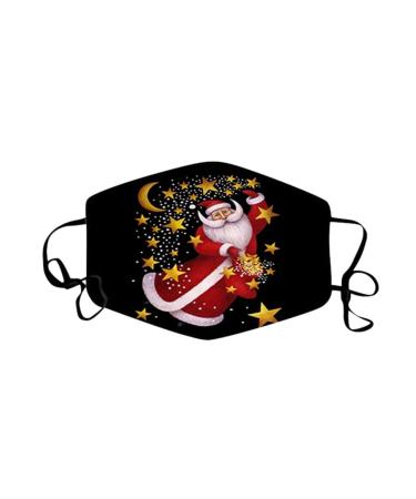 1 Pieces Adults Protect_Cover_Mask Washable Reusable Christmas Print With Filter Pocket Adjustable Earloops (C)