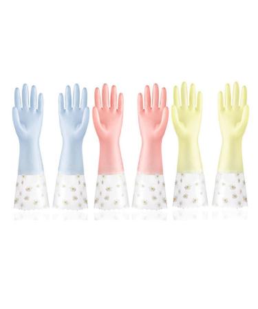 Lizusidtsy 3 Pairs Reusable Rubber Gloves Non-Slip Laundry Kitchen Gardening Household Gloves Easy to Use 42CM