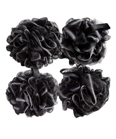 Clean up Nicely Shower Puff 4 Pack Black Bath Sponge Shower Loofahs Pouf Ball Charcoal Mesh Puffs Large