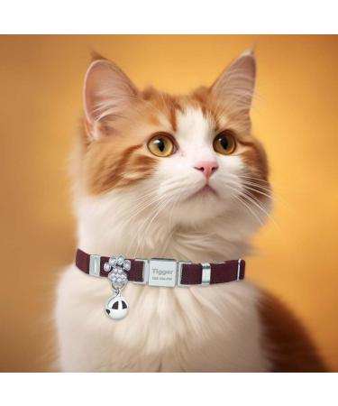 Personalized Red Wine Cat Collar | Engraved with Name & Phone Number | Elastic Cat Collar with Bell | International Shipping - Buy Online on GoSupps.com