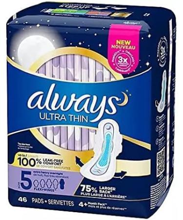 Always Ultra Thin Size 5 Extra Heavy Overnight Unscented 46 Pads - Best Overnight Protection - Buy Online on GoSupps.com