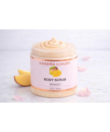 Xandra Luxury Mango Body Scrub Exfoliating Sugar Scrub for Smooth Glowing Skin Moisturizing Body Polish Handmade Skincare 8 oz