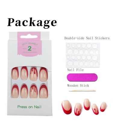 Shop Halloween Press on Nails - Medium Length Horror Bloody Fake Nails | Red French Tips Coffin Full Cover with Glue | 24Pcs for Halloween Party - Buy Online on GoSupps.com