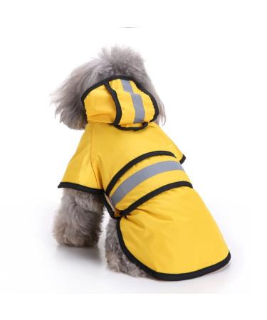 Ornaous Reflective Yellow Dog Raincoat with Hood, Waterproof Pet Rain Jacket for Small Puppy Large Dogs(M Size) 10.6" neck girth, 17.3" chest girth Yellow