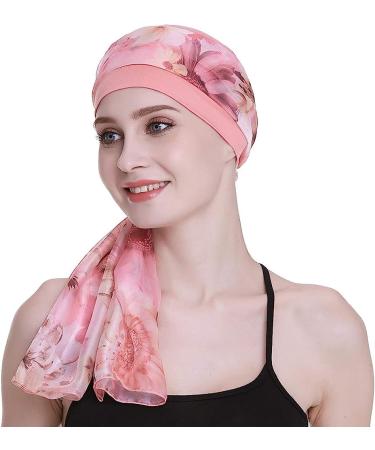 Elegant Chemo Cap with Silky Scarfs - Coral | For Cancer Women Hair Loss Sleep - Buy Online on GoSupps.com