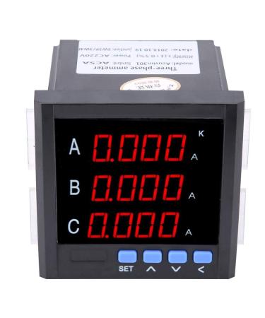 Three-Phase Display Multifunction Digital LED Programmable Three Phase AC Voltage Current Frequency Energy Meter Ammeter (Black)