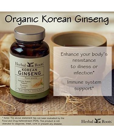 Organic Korean Ginseng Root Powder - 1000mg | High Ginsenosides for Energy & Focus - 60 Vegan Capsules - Made in USA - Buy Online on GoSupps.com