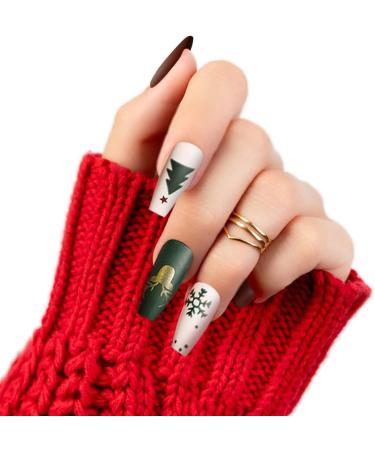 Christmas False Fingernails - Self-Adhesive Artificial Nails for Women & Girls | Full Coffin Nail Tips - Buy Online on GoSupps.com