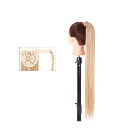 Ponytail Extension Long Straight Ponytail Extension 22/34 inch Natural Heat-Resistant Ponytails Wrap Around Clip in Synthetic Pony Tail Hairpieces for Women Girls Ponytail Hair Extension(M27-613 22inc 22inches M27-613