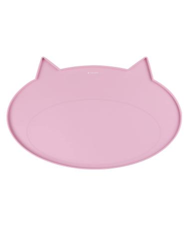 Navaris Cat Food Bowl Mat - 50x32 cm Silicone Mat for Pet Bowls - Waterproof Non-Slip Feeding Placemat for Cats with Fun Cat Ears Shape Design - Pink Light Pink