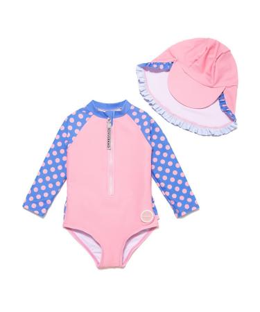 BONVERANO Baby Girls Swimsuit Toddler Bathing Suit Long-Sleeve Zipper One Piece Swimwear with UPF 50+ Sun Protection 18-24 Months Blue Sleeve