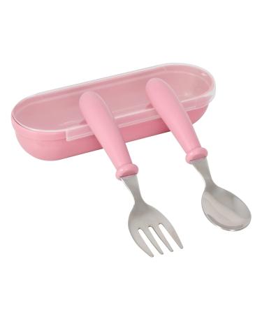 Colexy Toddler Cutlery Set Baby Fork and Spoon Stainless Steel Toddler Utensils Spoon Fork Tableware Set with Storage Box for Kids Self Feeding (Pink)