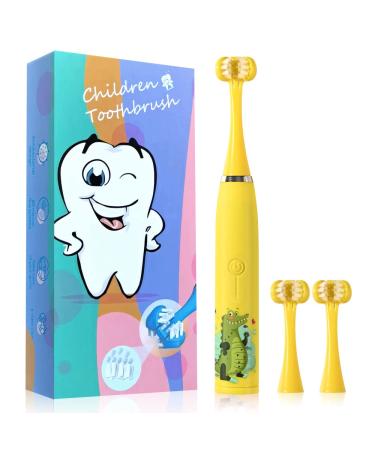 LEYUYO Electric Toothbrush for Kids 6 Sided 360  Sonic Cleaning 31000 Strokes Rechargeable 3D Sonic Tooth Brush with Timer  2 Bristles  4 Modes  Yellow