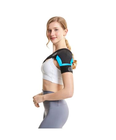 Shoulder Brace for Pain Relief | Adjustable Rotator Cuff Sleeve Wrap for Men & Women - Blue - Buy Online on GoSupps.com