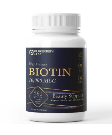 Puregen Labs Biotin 10 000 MCG Supports Healthy Hair Skin & Nails - High Potency Beauty Support - Non-GMO Gluten Free | 360 Vegetarian Tablets