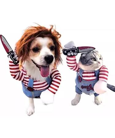 Chucky Dog Costume with Wig & Knife - Funny Halloween Cosplay for Dogs (Large) - Buy Online on GoSupps.com