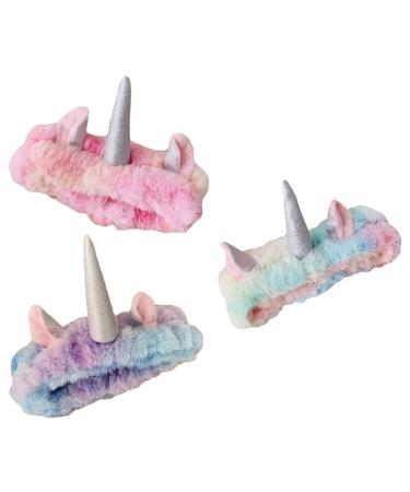Milist unicorn washing strap beautiful spa skin care hair band soft coral fleece face-headband head wrap beautiful ear make-up washing face shower bathing band 3 pieces