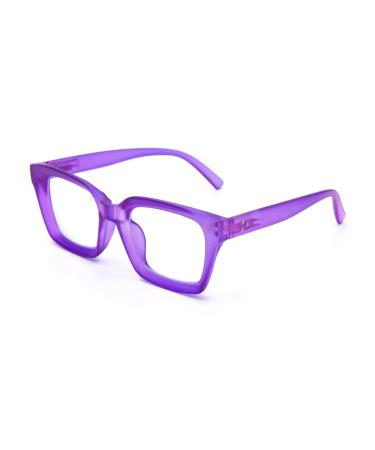 Amorays reading glasses Oversize Square Frame Vintage with anti-light blue lentils zipper spring glasses presbypia readers for women men 6561new +3.5 violet